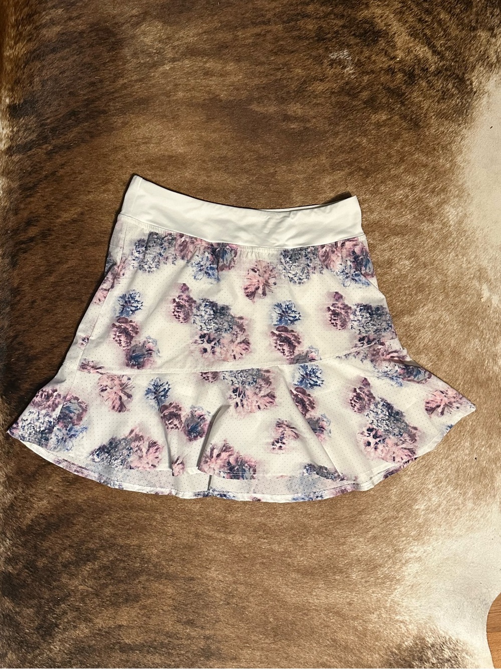Lija White Tiered Golf Skort with Pink & Blue Floral Print